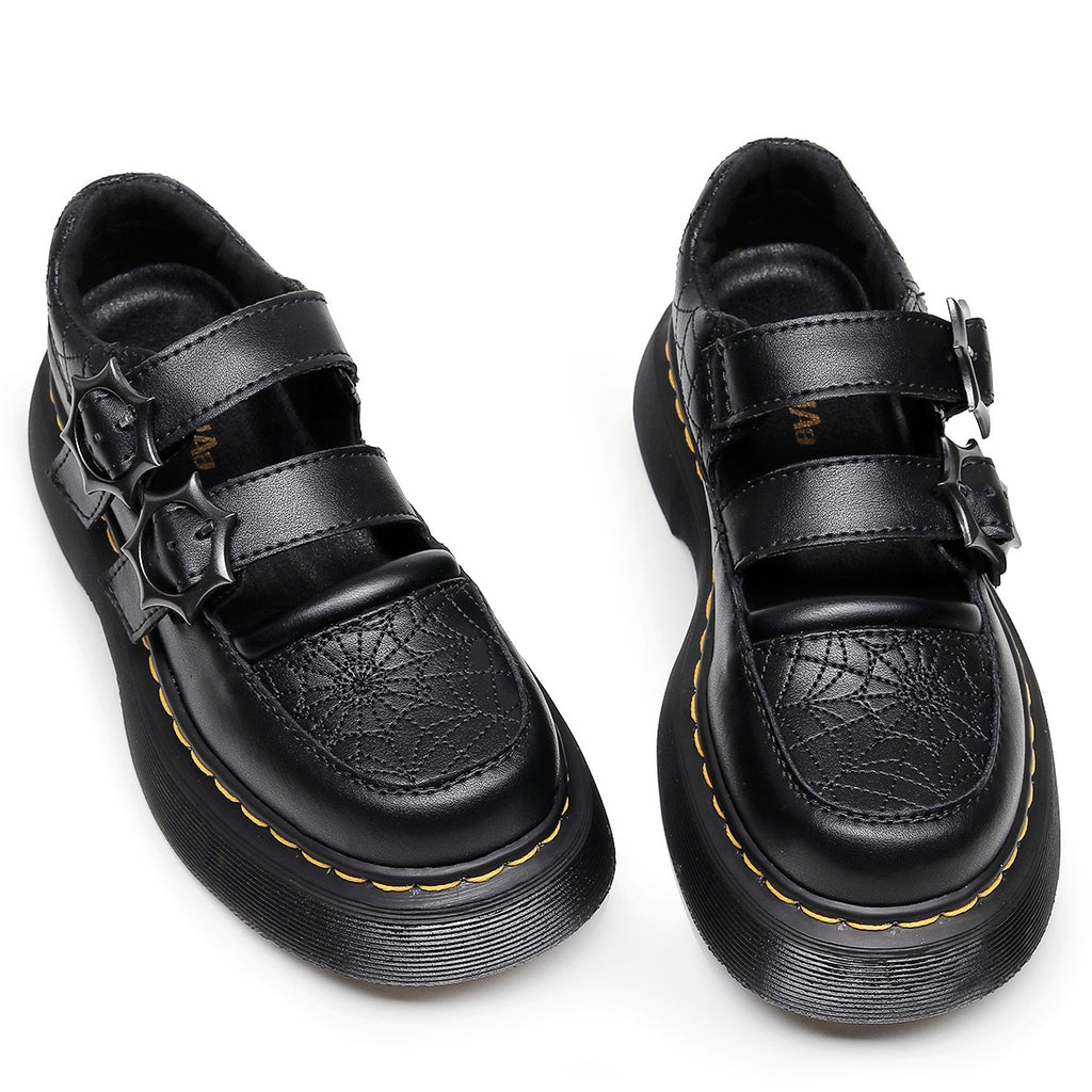 Embroidered flower thick sole double buckle belt Mary Jane women's shoes genuine leather low top small leather shoes British fashion student sponge sole 5 pieces