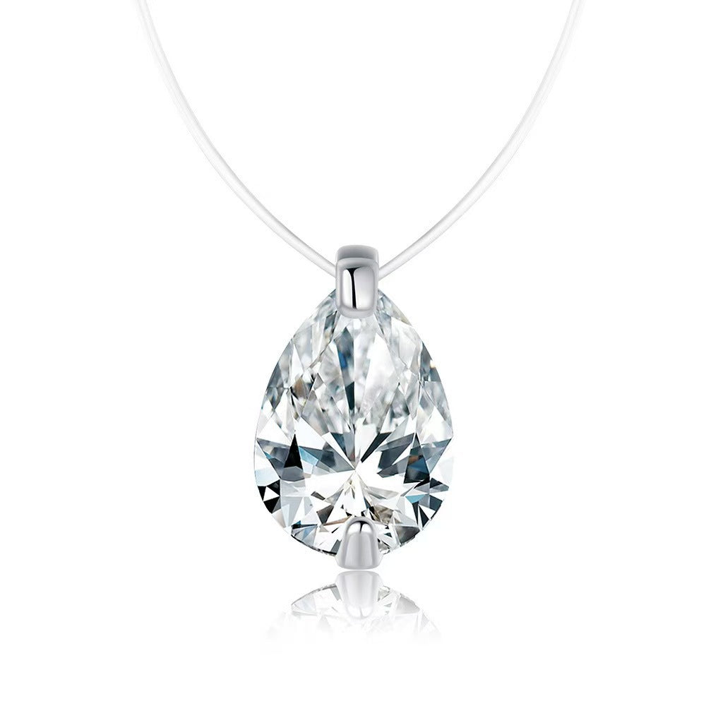 Popular s925 mermaid tears moissanite necklace with high-end feel, transparent fishing line, invisible and simple collarbone chain, 5 pieces