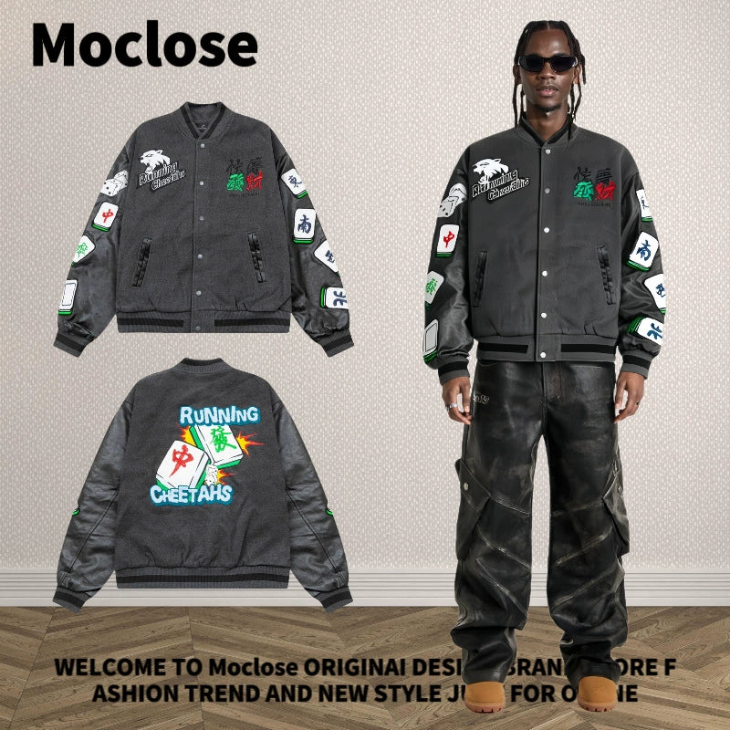 American high street mahjong autumn and winter casual loose men's and women's cotton warm trendy baseball jacket jacket jacket 5 pieces