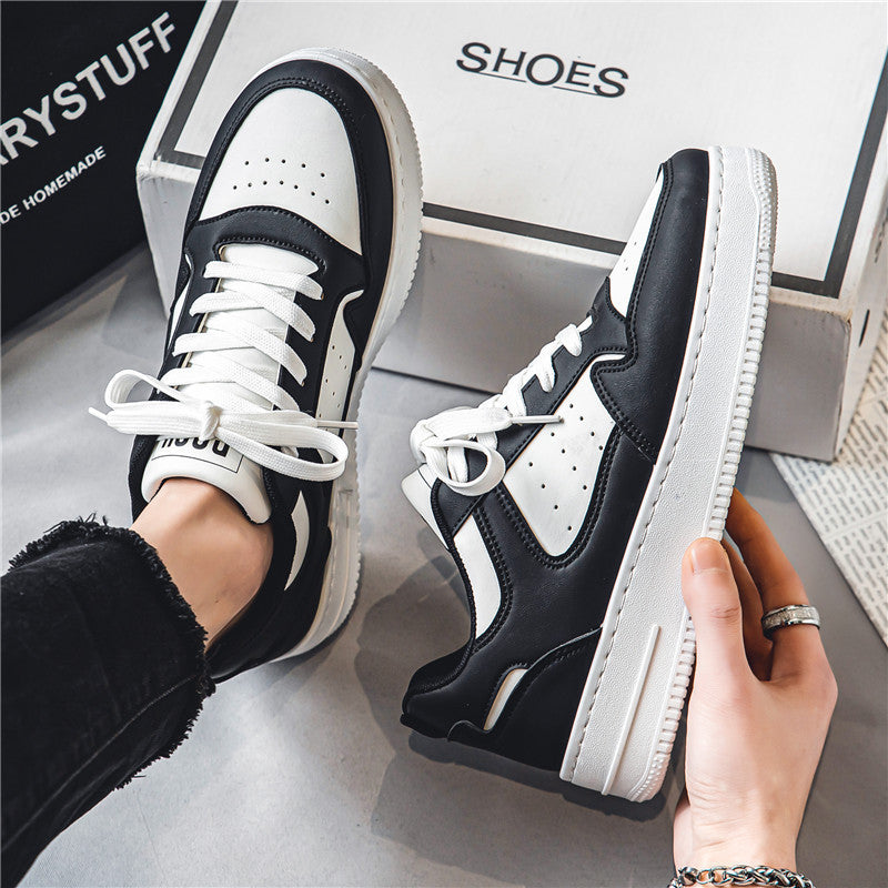 Men's shoes, spring breathable white shoes, versatile for male students, thick soled sports and casual low top board shoes, men's moral training shoes, men's 5 pieces