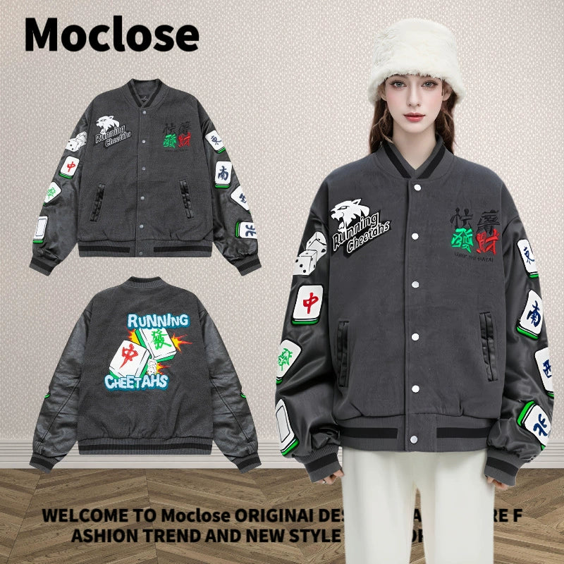 American high street mahjong autumn and winter casual loose men's and women's cotton warm trendy baseball jacket jacket jacket 5 pieces